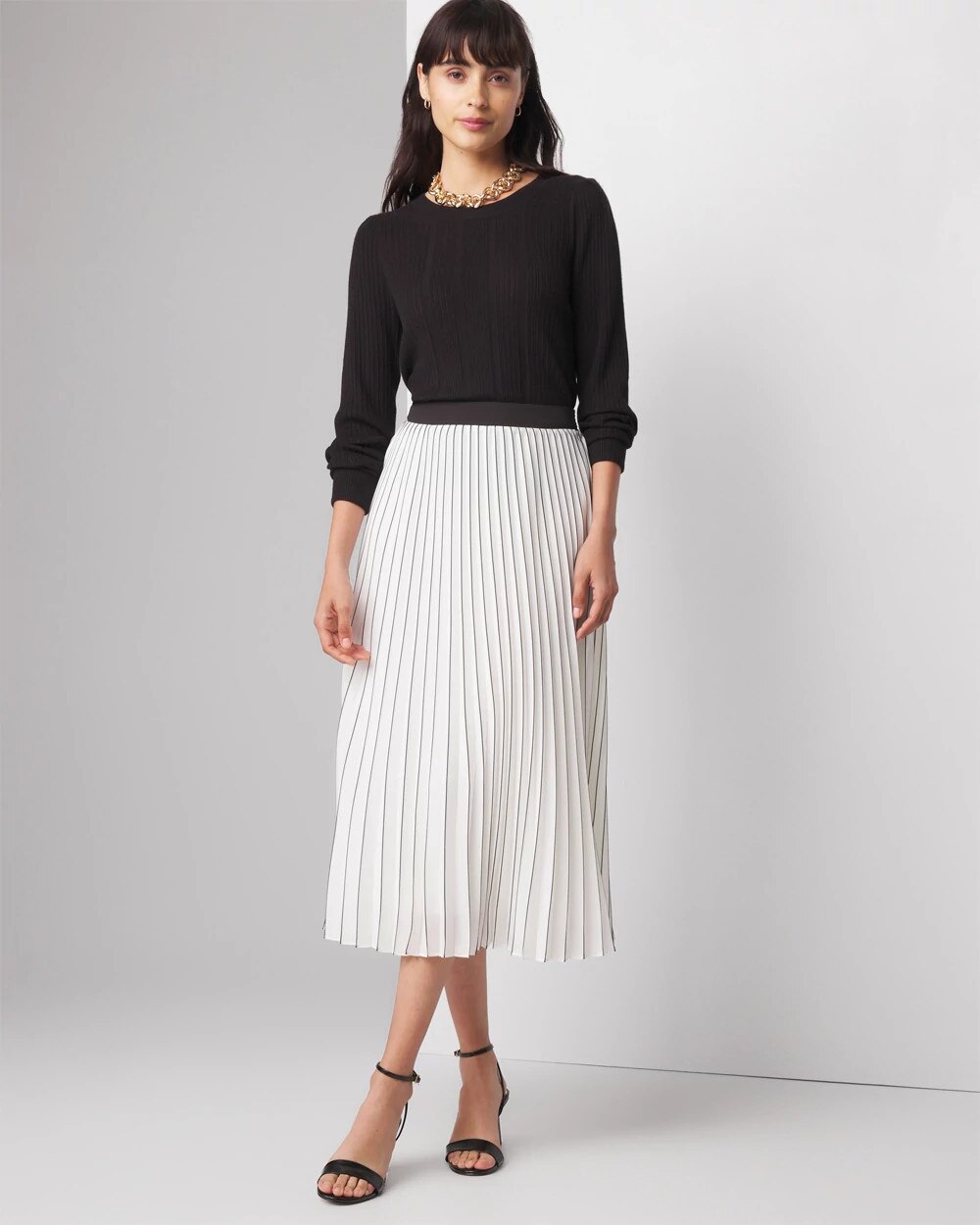 Smocked Pleated Midi Skirt | White House Black Market